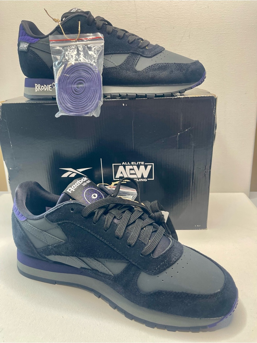 NIB REEBOK AEW X CLASSIC LEATHER BRODIE LEE COLLAB BLACK MENS 8